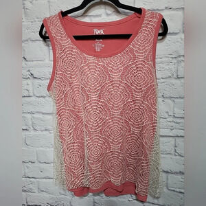 Rock 47 by Wrangler Women’s XL Coral‎ Tank W Off White Lace OverLay